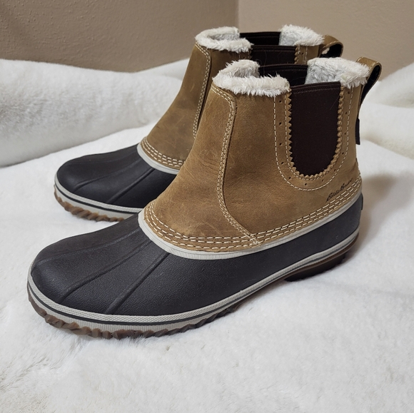 Eddie Bauer Women's Hunt Pac Slip-On  Brown Leather Boots Sz 10...in gre… - Picture 1 of 8